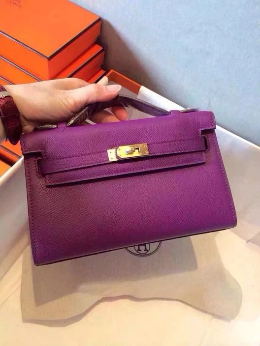 Hermes original epsom leather mini kelly 22 clutch K012 anemone