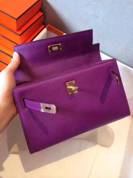 Hermes original epsom leather mini kelly 22 clutch K012 anemone