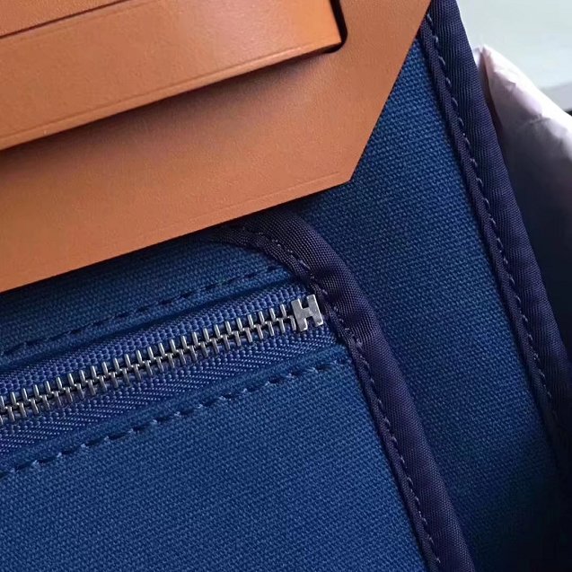 Hermes original canvas&calfskin leather large her bag H039 navy blue&coffee