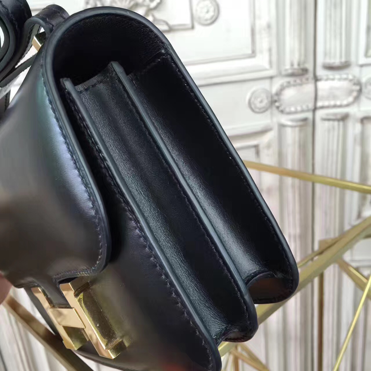Hermes original box leather constance bag C024 black