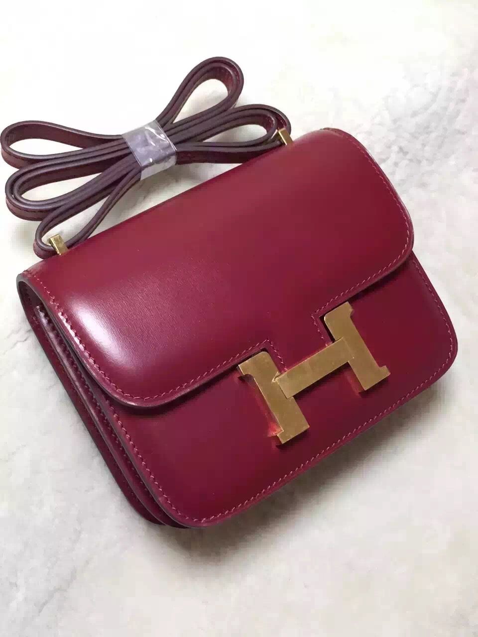 Hermes original box leather constance bag C024 bordeaux