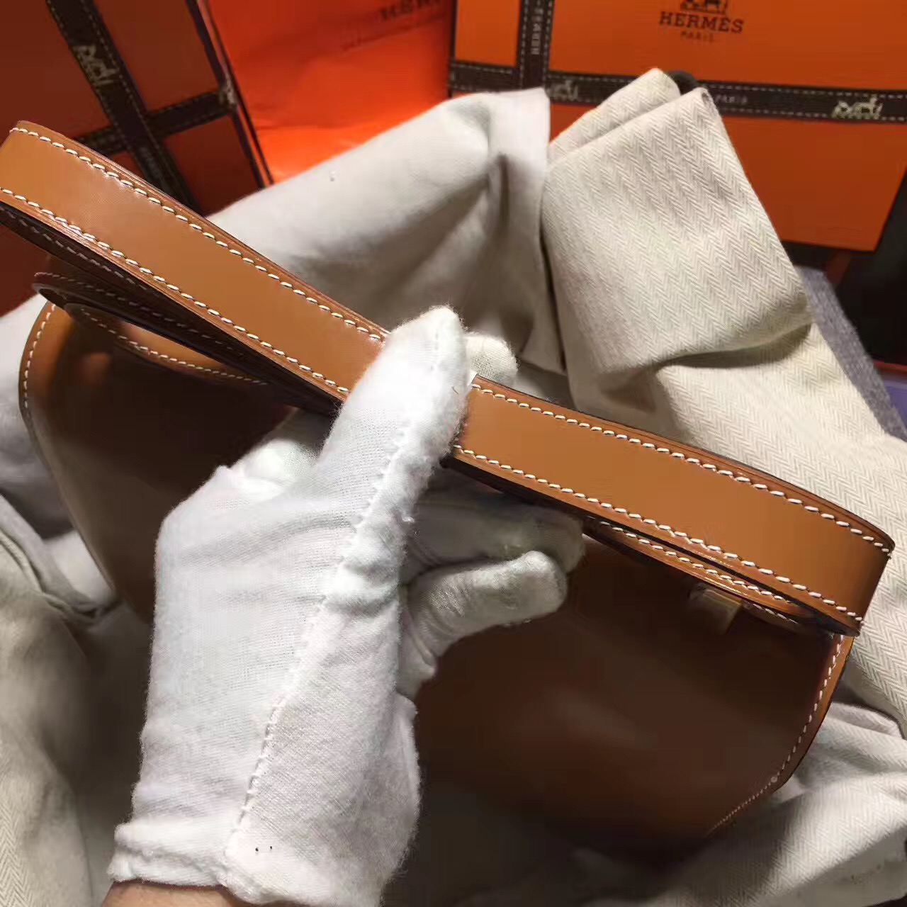 Hermes original box leather constance bag C024 coffee