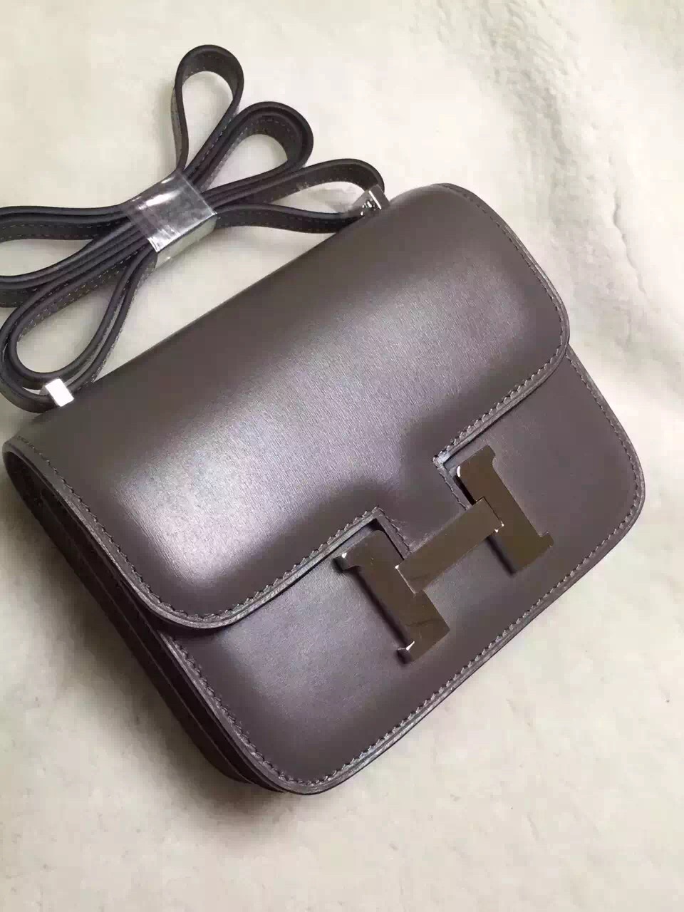 Hermes original box leather constance bag C024 gray