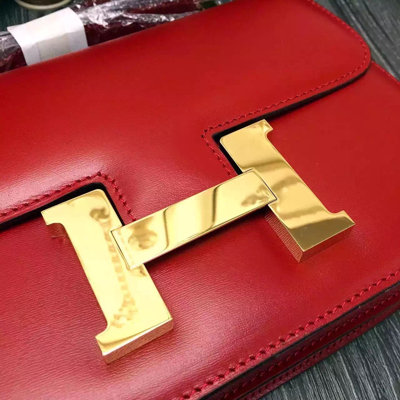 Hermes original box leather constance bag C024 red