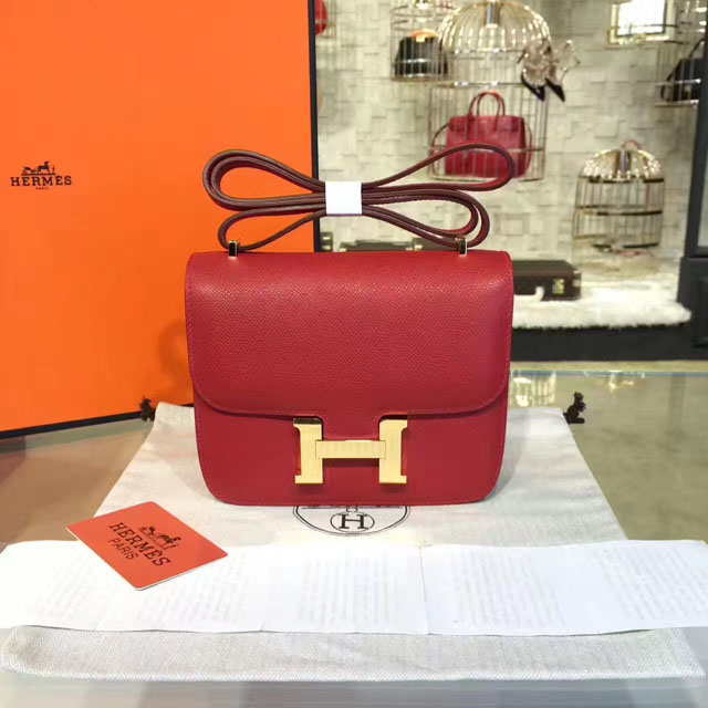 Hermes original epsom leather small constance bag C019 rouge casaque