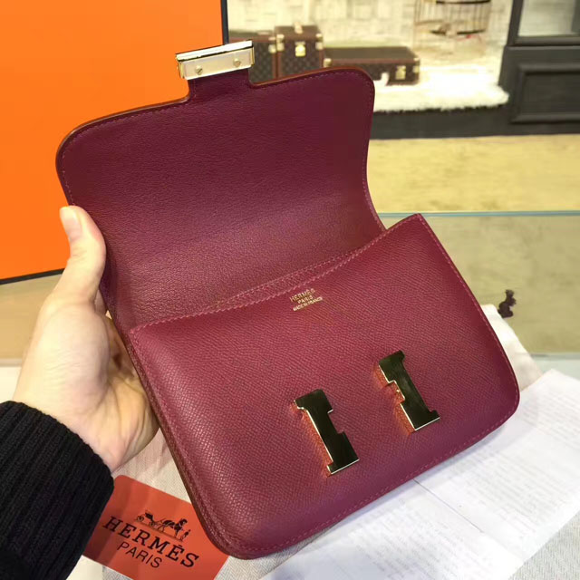 Hermes original epsom leather small constance bag C019 bordeaux