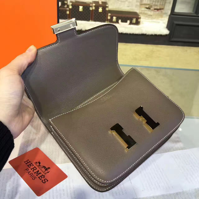 Hermes original epsom leather small constance bag C019 etoupe grey
