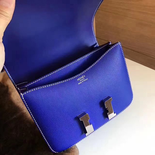 Hermes original epsom leather small constance bag C019 electric blue