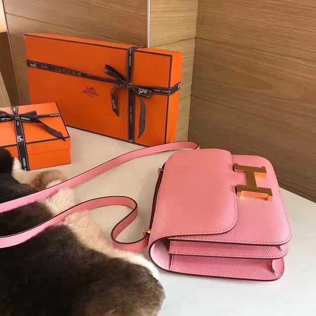 Hermes original epsom leather small constance bag C019 rose confetti