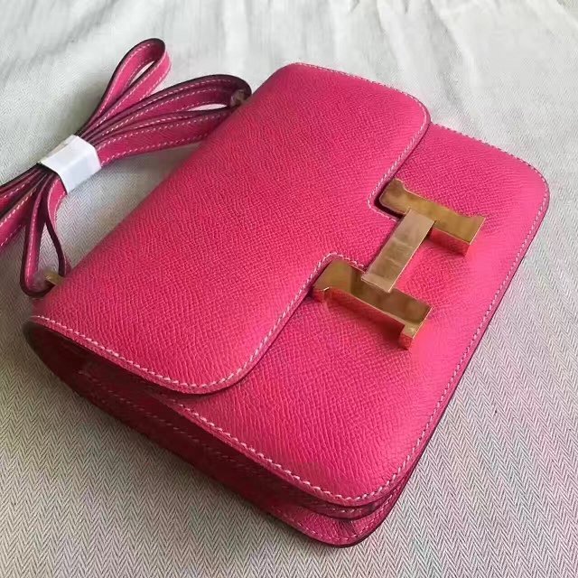 Hermes original epsom leather small constance bag C019 rose red