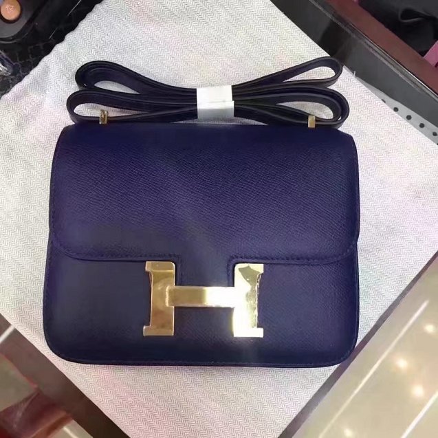 Hermes original epsom leather small constance bag C019 navy blue