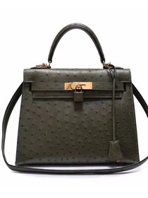 Top hermes genuine 100% ostrich leather handmade kelly 32 bag K320 canopee