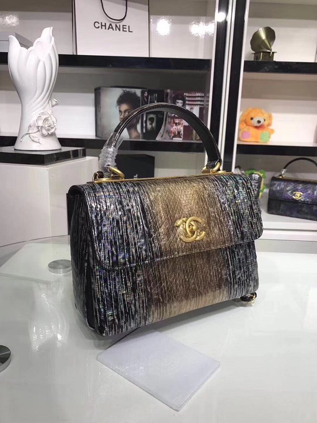 2018 CC original snakeskin top handle flap bag A92236 gold
