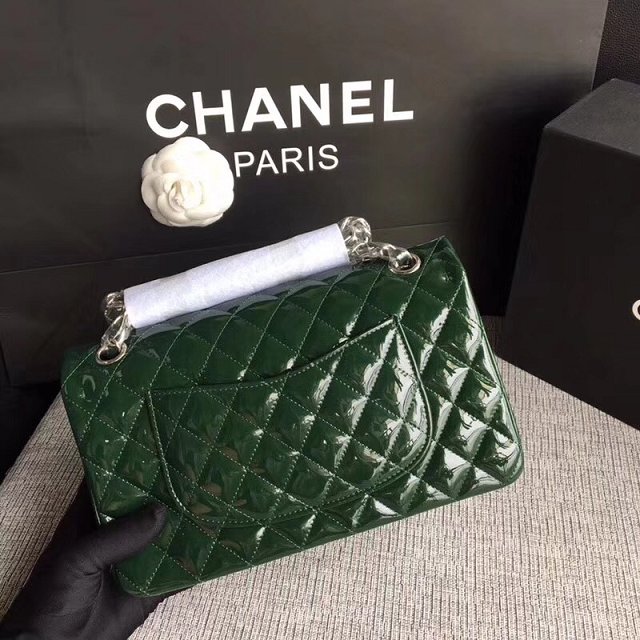 CC original patent calfskin medium flap bag A69901 green