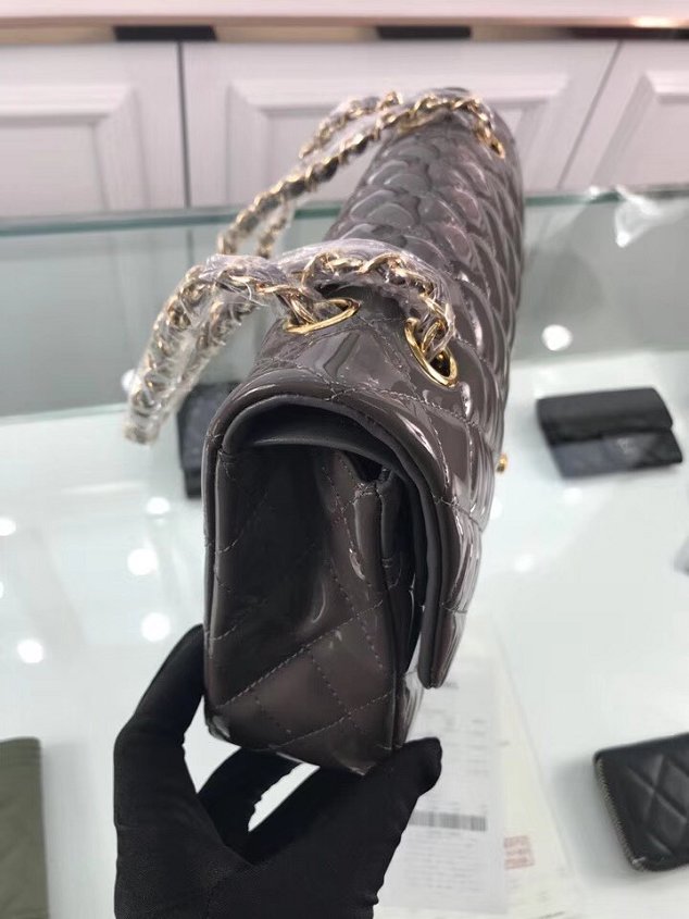 CC original patent calfskin large flap bag A69902 dark gray