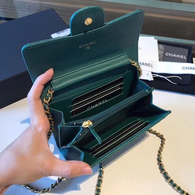 CC original calfskin classic clutch with chain A84512 green