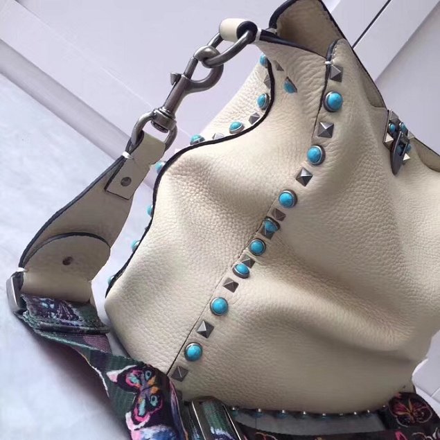 Valentino original calfskin rockstud large hobo bag 0941 white