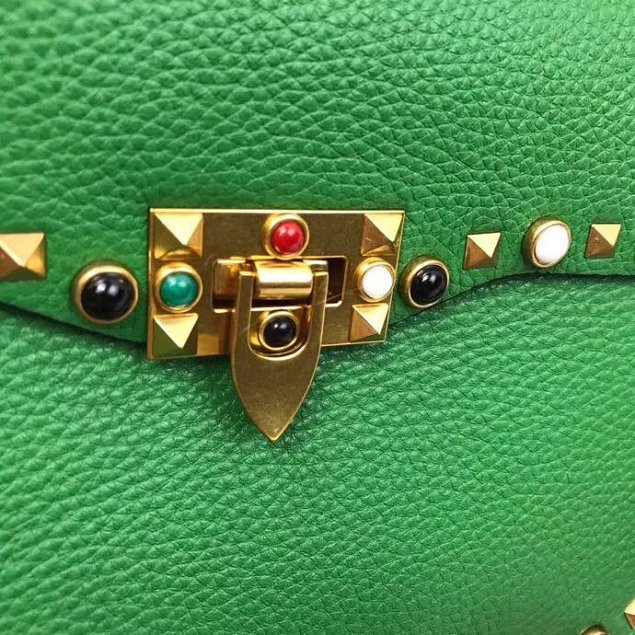 Valentino original grained calfskin multi-rockstud shoulder bag 0125 green