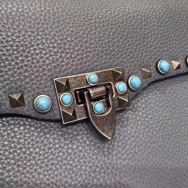 Valentino original grained calfskin rockstud shoulder bag 0125 light blue