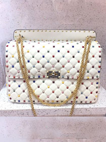 Valentino original lambskin multi-rockstud large chain bag 0121 white