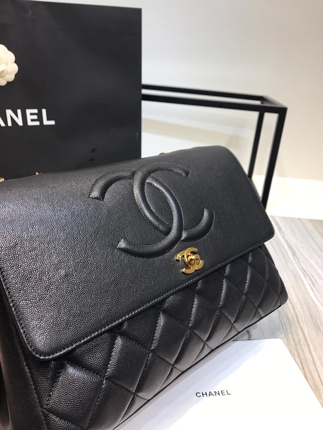 CC original grained calfskin flap bag A92233 black