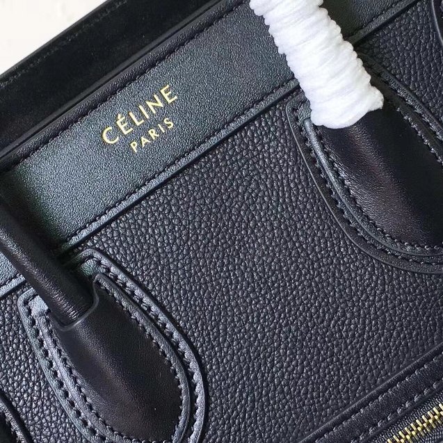 Celine original grained&smooth calfskin nano luggage bag 189243 black