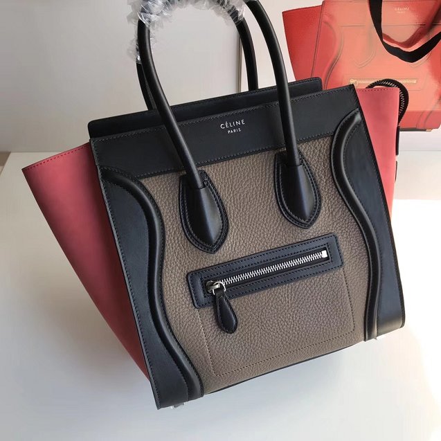 Celine original calfskin micro luggage handbag 189793 khaki&black&red