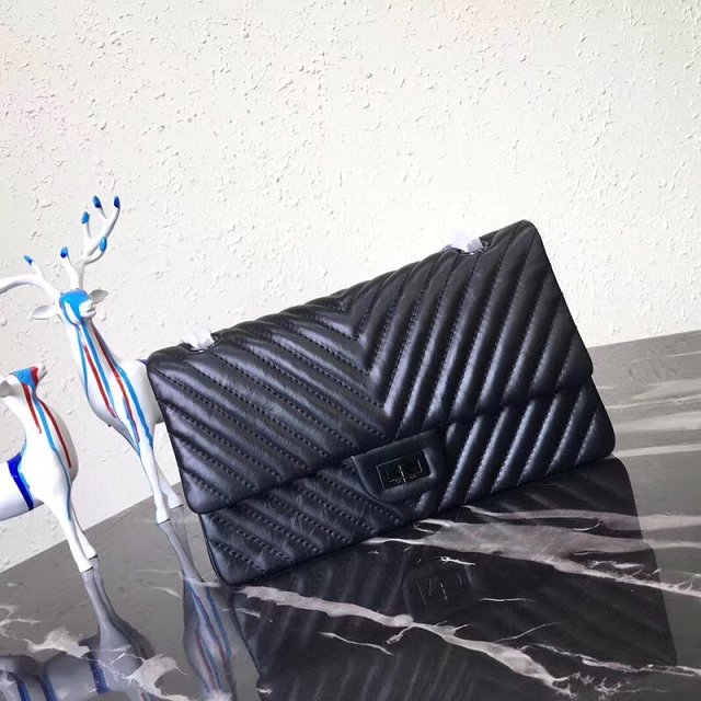 CC original calfskin large 2.55 flap handbag A37587 black 