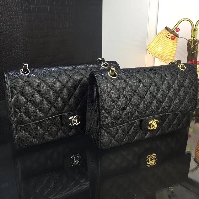 CC original handmade grained calfskin medium flap bag HA01112 black