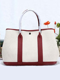 Hermes original canvas large garden party 36 bag G36 white&bordeaux