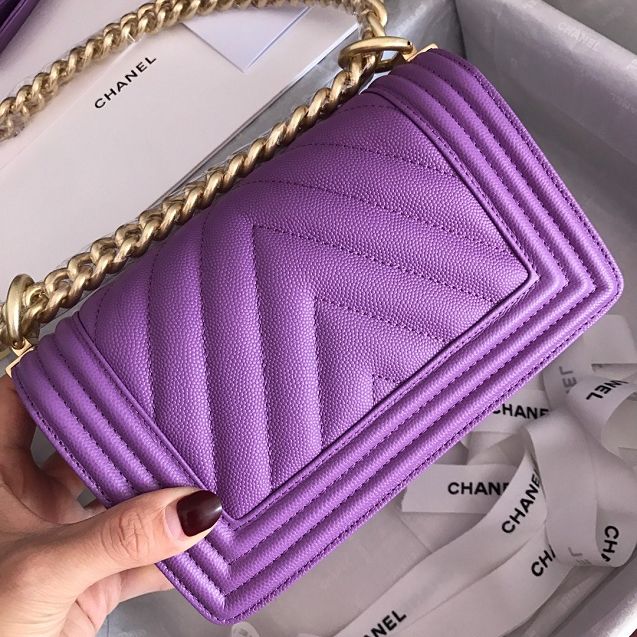 CC original grained calfskin small boy handbag A67085-2 light purple