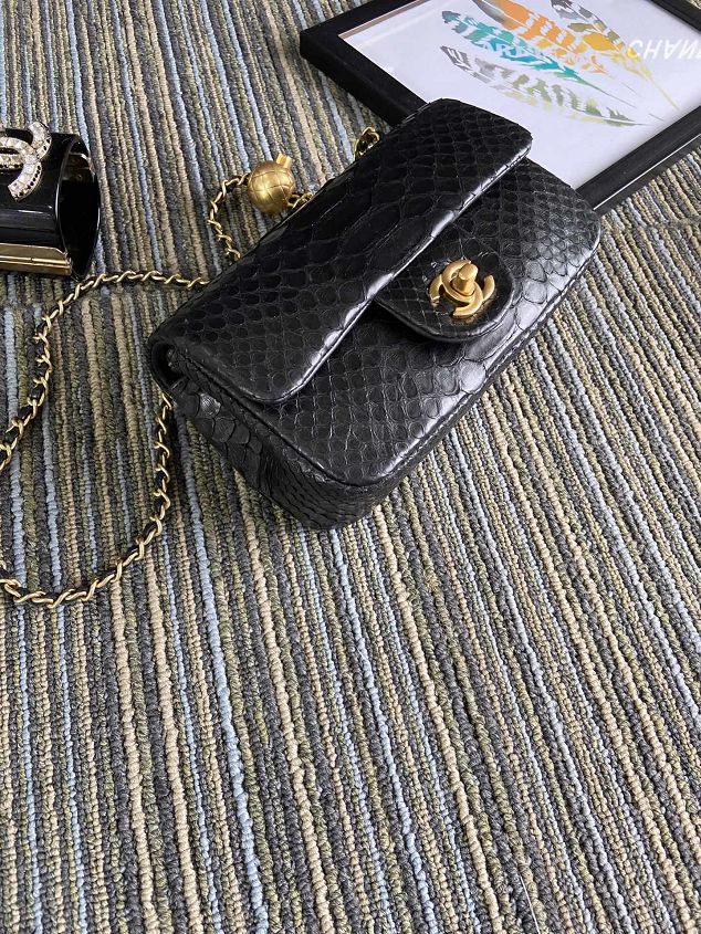 CC original python leather flap bag AS1787 black