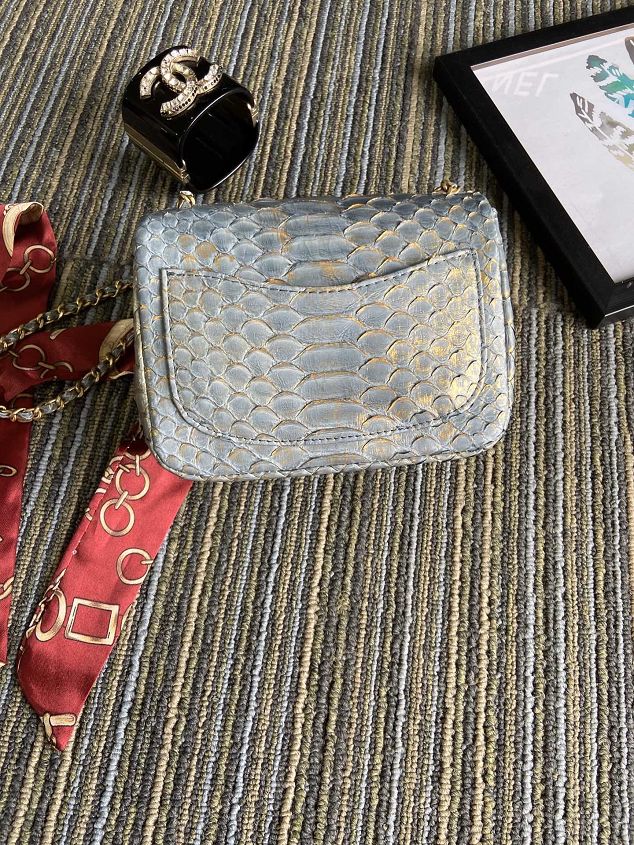 CC original python leather small flap bag AS1786 light blue