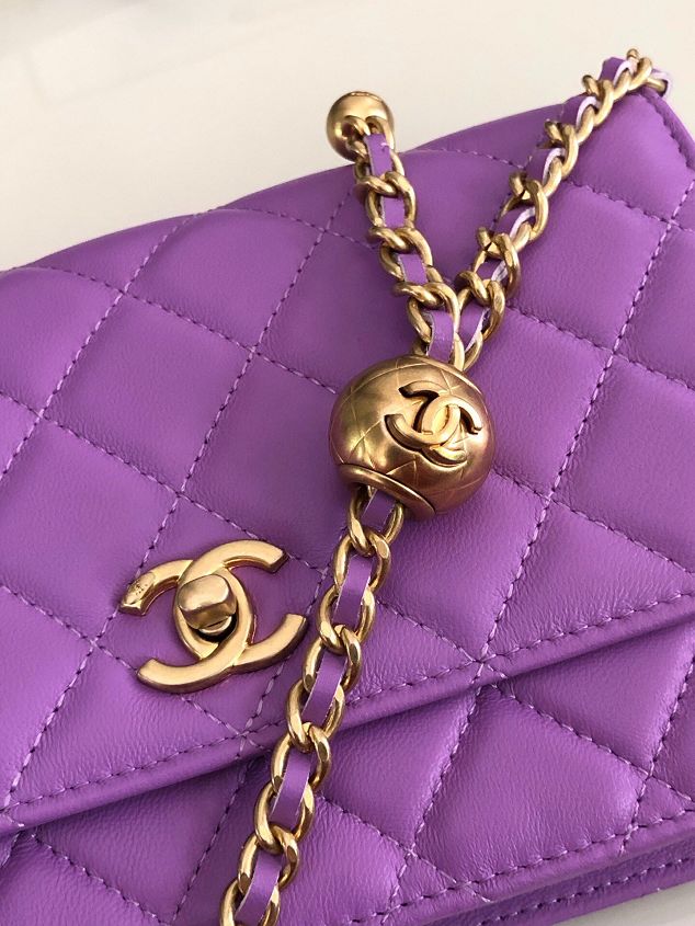 2020 CC original lambskin wallet on chain AP1450 purple