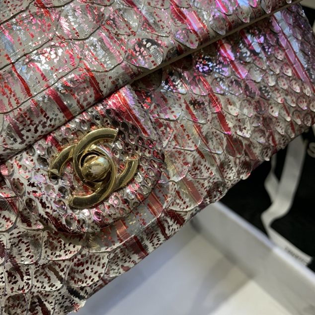 CC original python leather flap bag A01112 pink