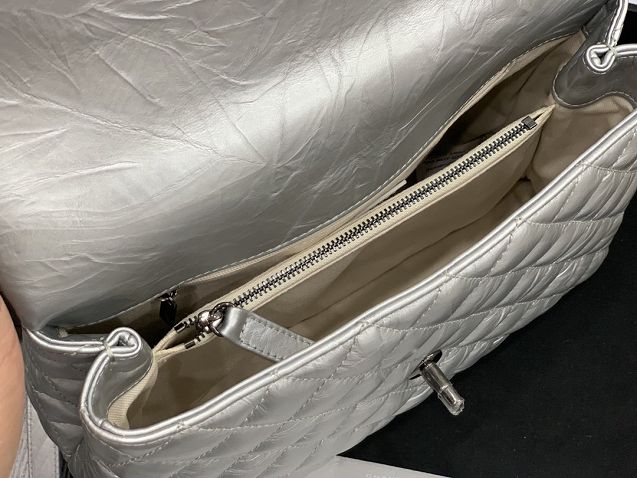 CC original aged calfskin large coco handle bag A92991 silver