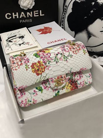 CC original python leather flap bag A01112 white flowers