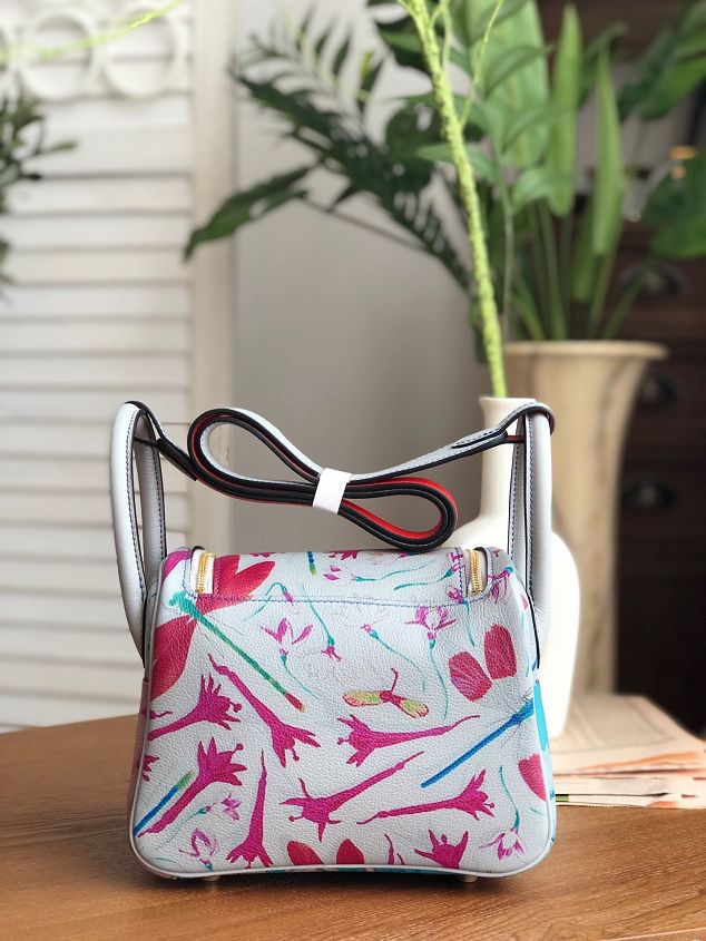Hermes handmade original print calfskin lindy bag L00034 white