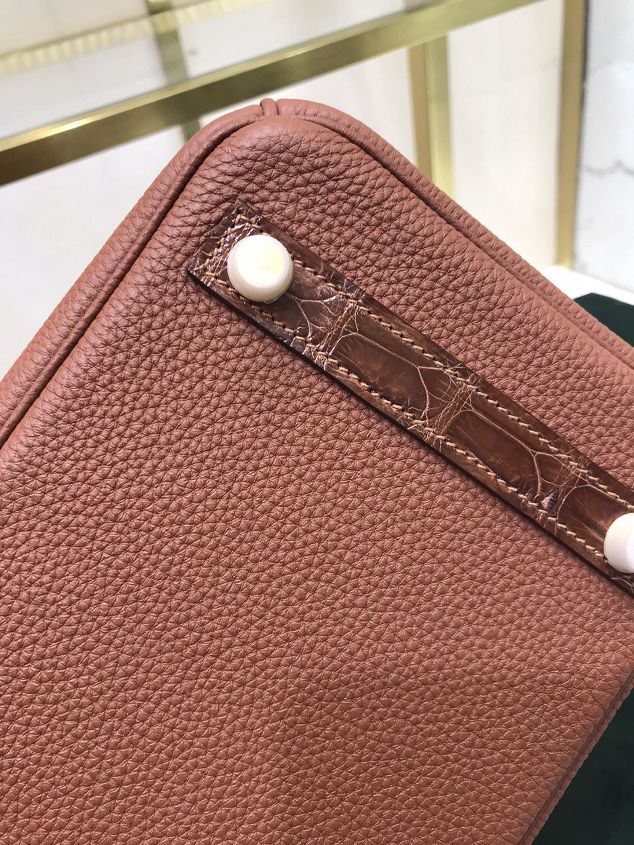 Hermes handmade original crocodile leather&calfskin birkin bag BK0035 caramel