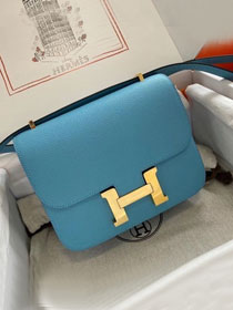 Hermes original epsom leather small constance bag C019 blue du nord 