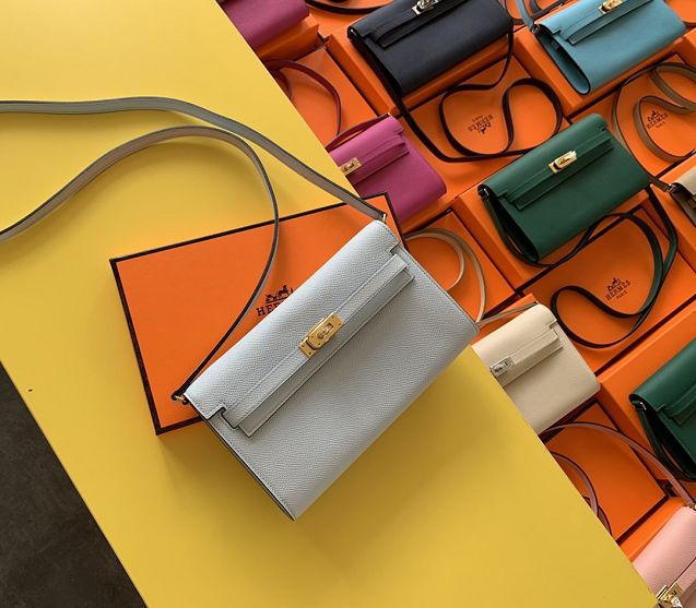 Hermes original epsom leather kelly wallet on chain KC1235