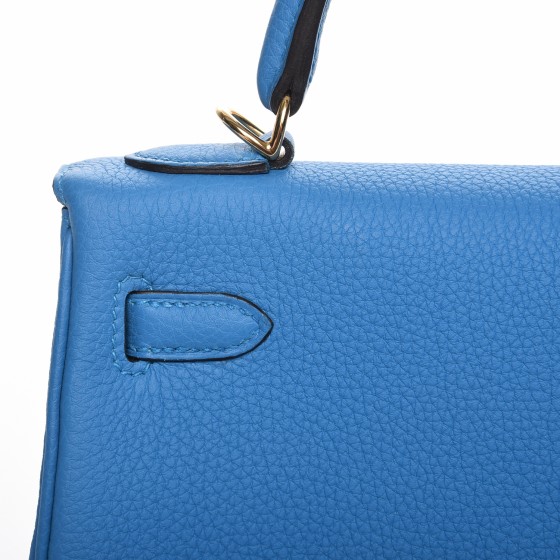 Hermes original togo leather kelly 32 bag K32-1 blue zanzibar