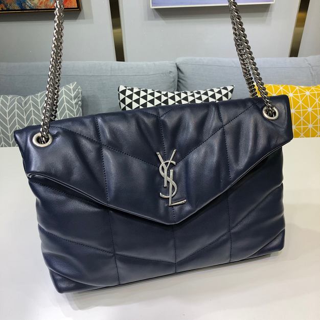 YSL original lambskin puffer medium bag 577475 navy blue