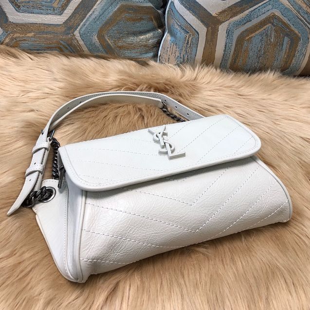 YSL original crinkled calfskin niki body bag 577124 white