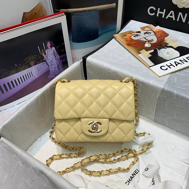 CC original lambskin super mini flap bag A35200 light yellow