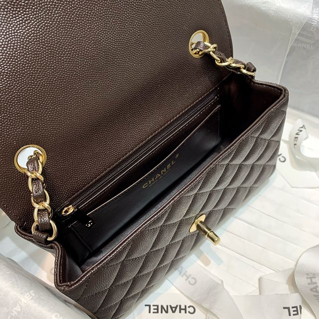 CC original grained calfskin mini flap bag A69900 dark coffee