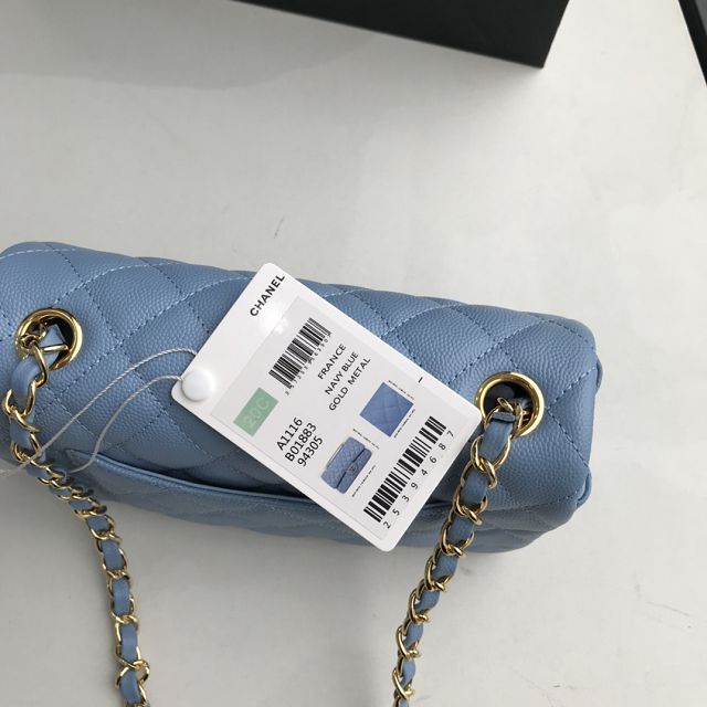 CC original grained calfskin mini flap bag A69900 light blue
