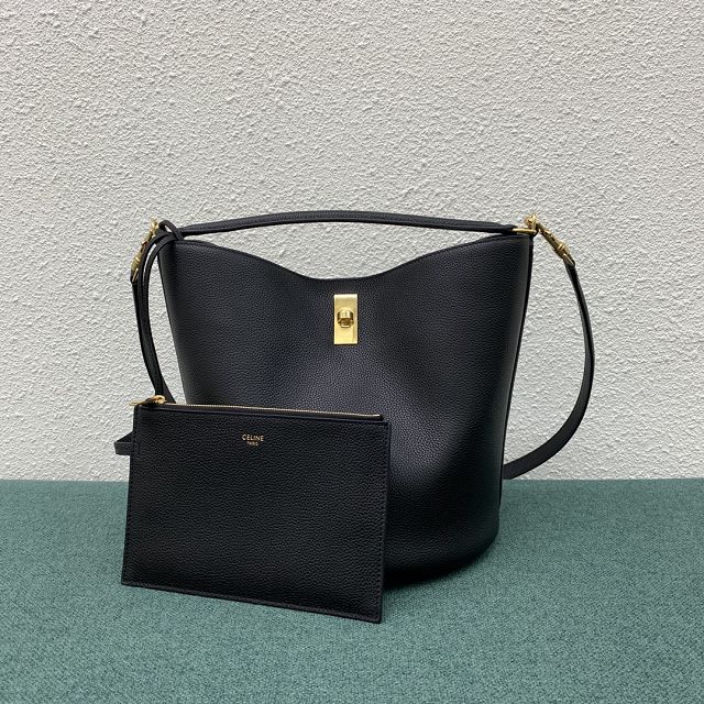 Celine original calfskin bucket 16 bag 195573 black