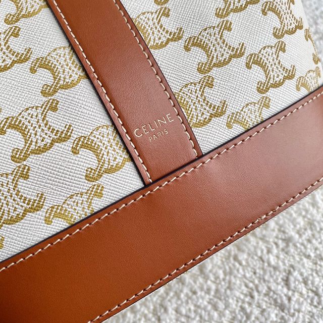 Celine original canvas triomphe small bucket bag 191442 white