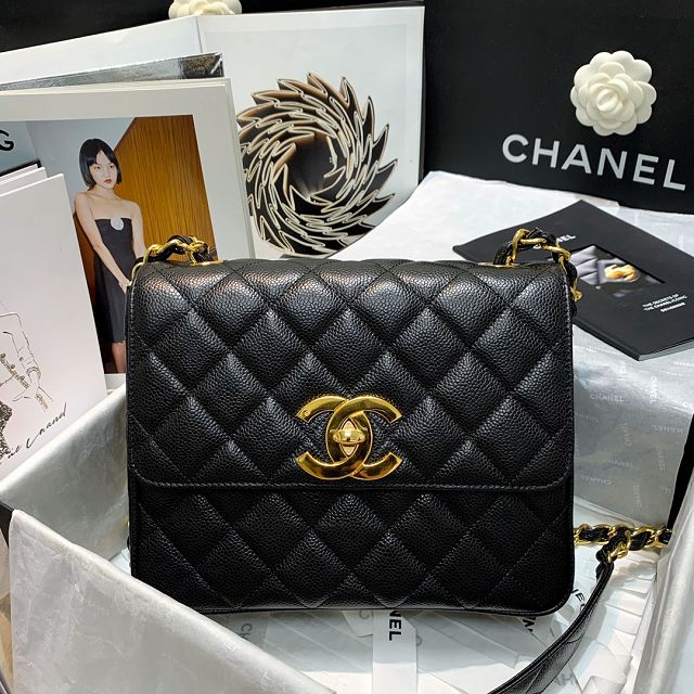 CC original grained calfskin classic flap bag A01088 black